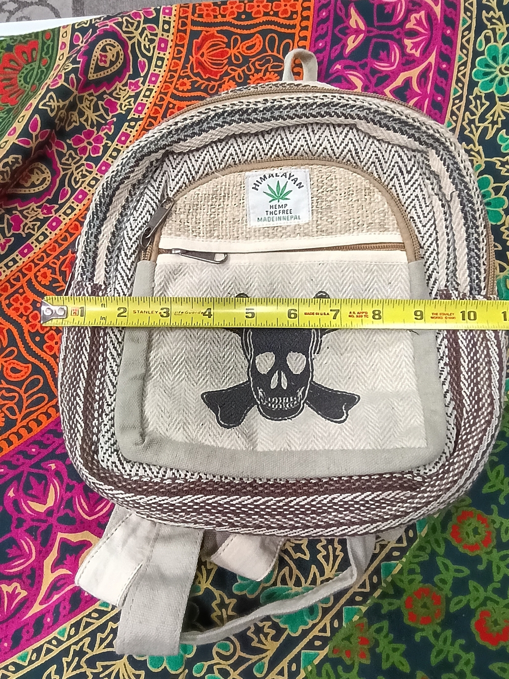 NWOT Himalayan Hemp Skull Patch Mini Backpack - Natural & Brown - Picture 5 of 7